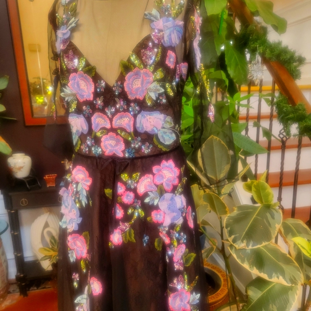 Marchesa Notte Floral Embroidered Lace Gown